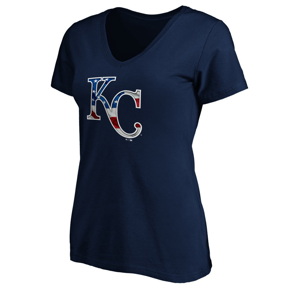 MLB Kansas City Royals Logo Women's Banner Wave V-Neck T-Shirt