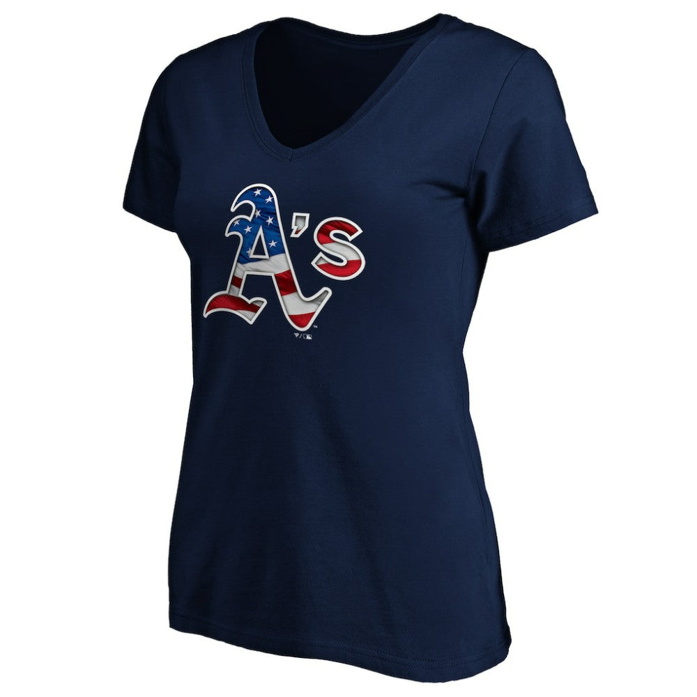MLB Athletics Logo Women's Banner Wave V-Neck T-Shirt