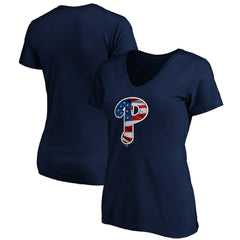 MLB Philadelphia Phillies Logo Women's Banner Wave V-Neck T-Shirt