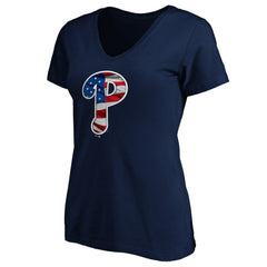 MLB Philadelphia Phillies Logo Women's Banner Wave V-Neck T-Shirt
