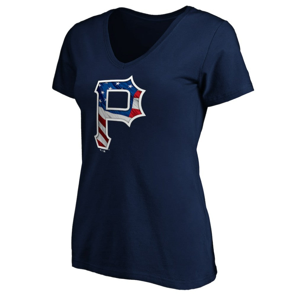MLB Pittsburgh Pirates Logo Women's Banner Wave V-Neck T-Shirt