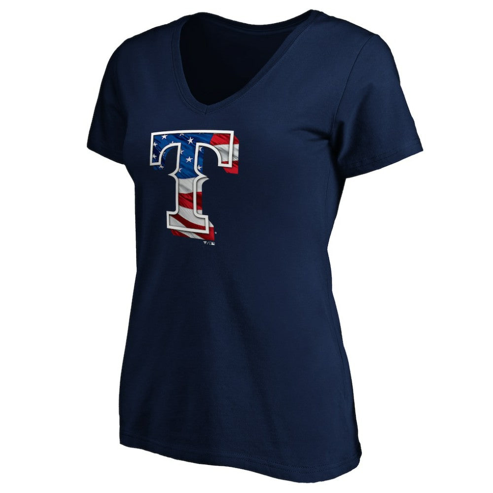 MLB Texas Rangers Logo Women's Banner Wave V-Neck T-Shirt