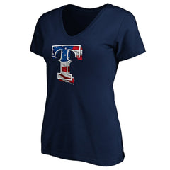 MLB Texas Rangers Logo Women's Banner Wave V-Neck T-Shirt
