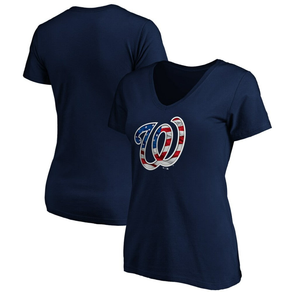 MLB Washington Nationals Logo Women's Banner Wave V-Neck T-Shirt