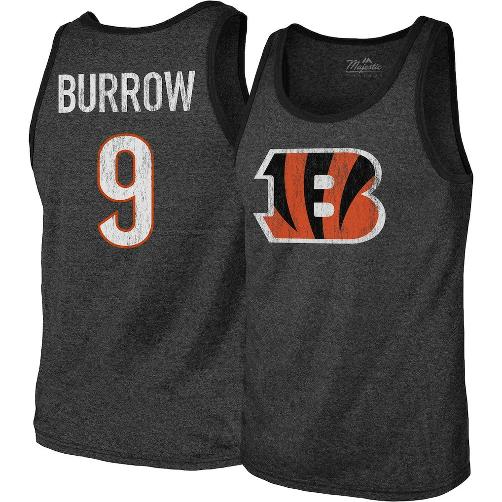Joe Burrow  Majestic Threads Name & Number Tri-Blend Tank Top - Cincinnati Bengals