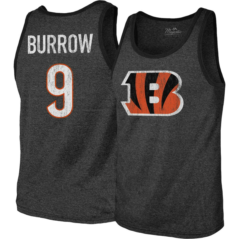 Joe Burrow  Majestic Threads Name & Number Tri-Blend Tank Top - Cincinnati Bengals