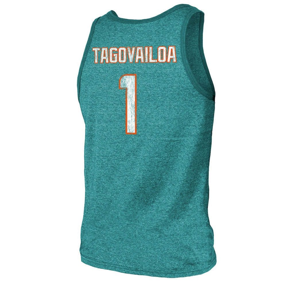 Tua Tagovailoa  Majestic Threads Name & Number Tri-Blend Tank Top - Miami Dolphins