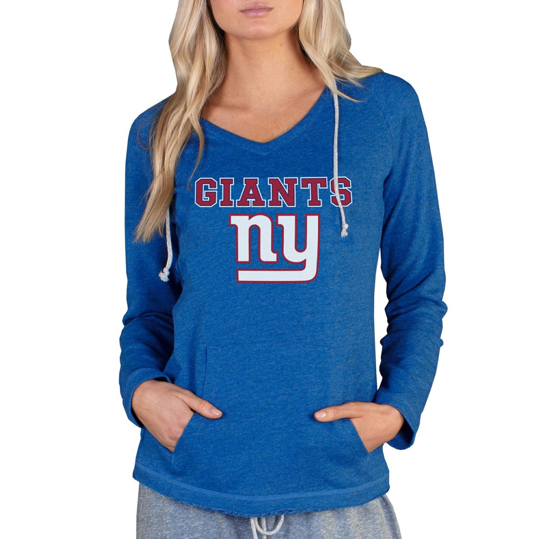 Concepts Sport Women's Mainstream Tri-Blend Raglan Hoodie V-Neck Top - New York Giants