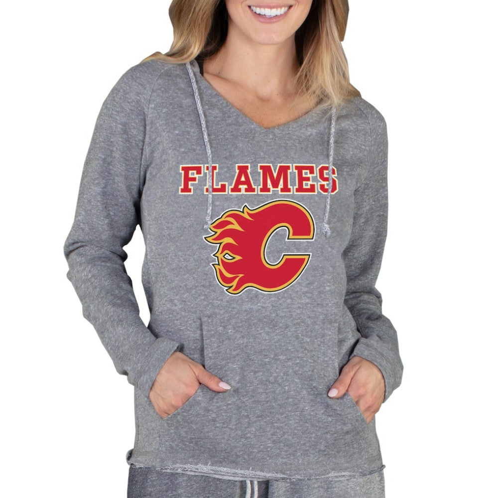 NHL Gray Calgary Flames Concepts Sport Women's Mainstream Terry Tri-Blend Long Sleeve Hooded Top