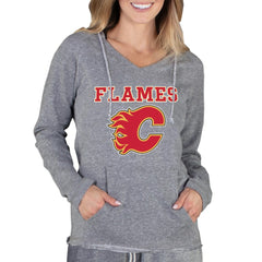 NHL Gray Calgary Flames Concepts Sport Women's Mainstream Terry Tri-Blend Long Sleeve Hooded Top