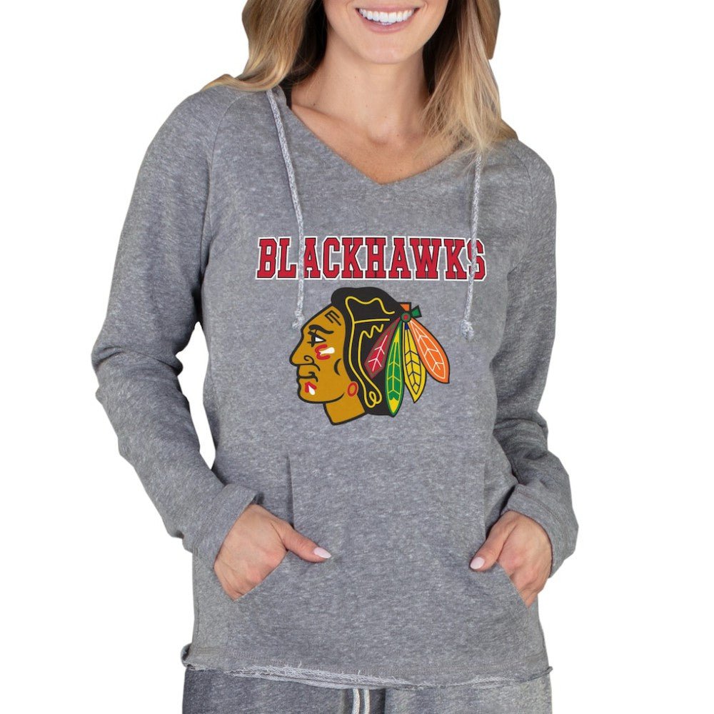 NHL Gray Chicago Blackhawks Concepts Sport Women's Mainstream Terry Tri-Blend Long Sleeve Hooded Top
