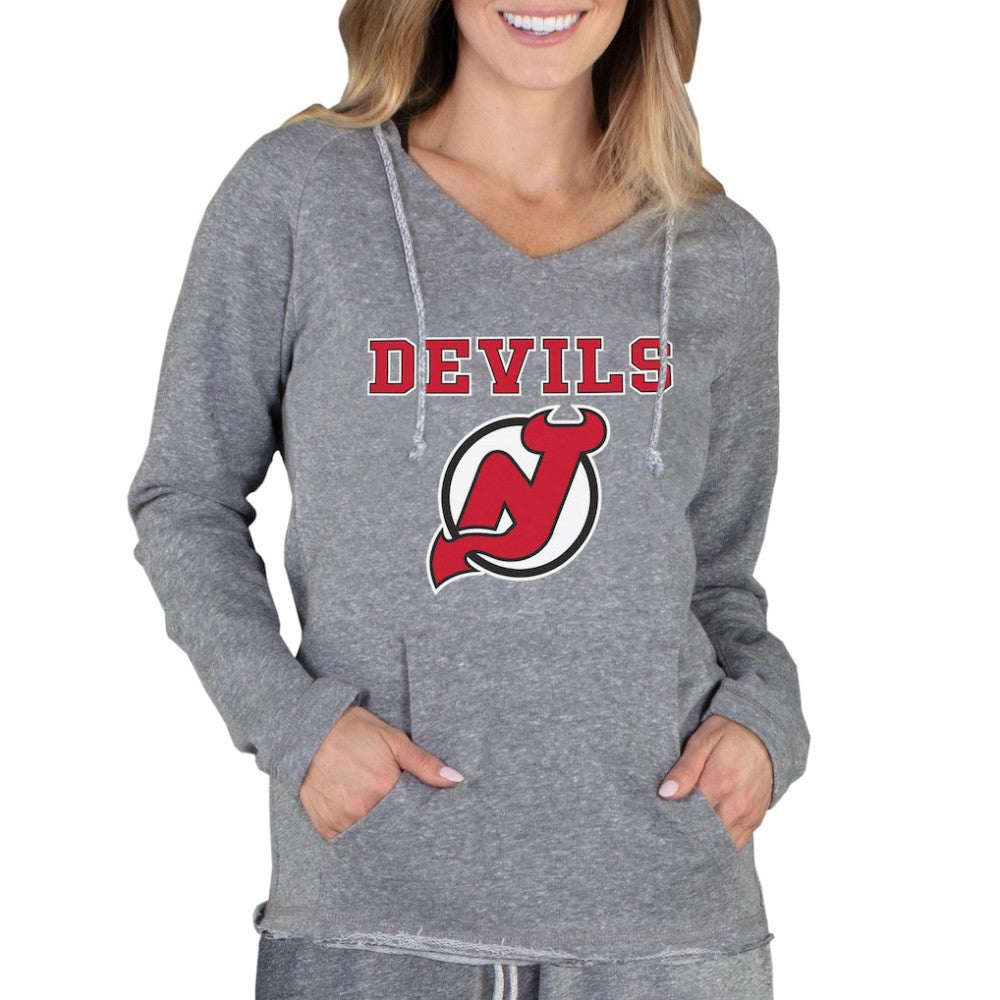 NHL Gray New Jersey Devils Concepts Sport Women's Mainstream Terry Tri-Blend Long Sleeve Hooded Top