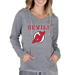NHL Gray New Jersey Devils Concepts Sport Women's Mainstream Terry Tri-Blend Long Sleeve Hooded Top