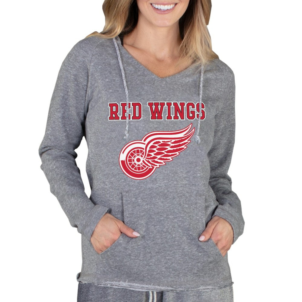 NHL Gray Detroit Red Wings Concepts Sport Women's Mainstream Terry Tri-Blend Long Sleeve Hooded Top