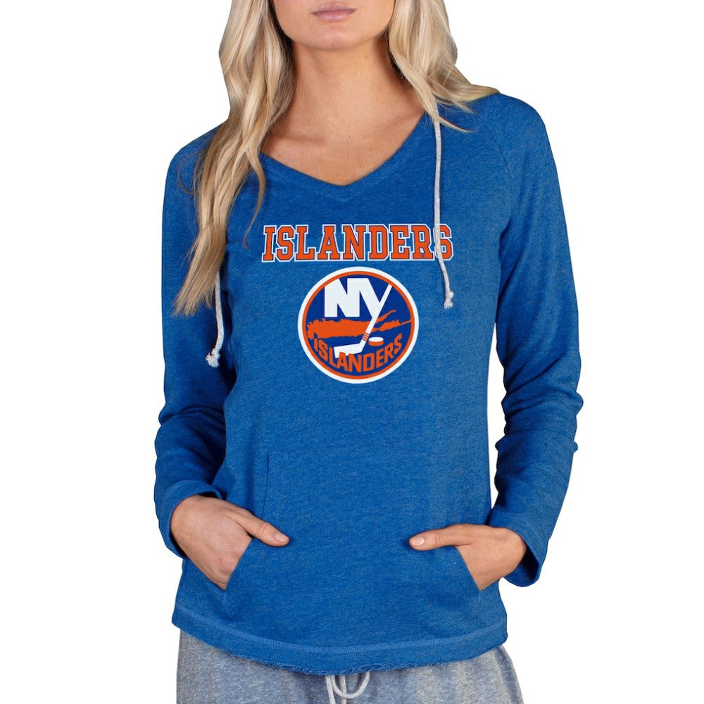 NHL Royal New York Islanders Concepts Sport Women's Mainstream Terry Tri-Blend Long Sleeve Hooded Top
