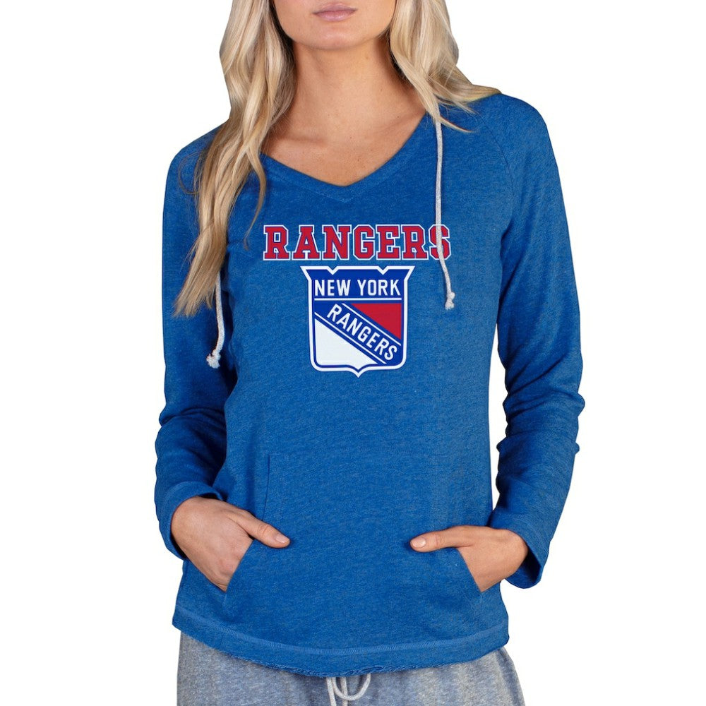 NHL Royal New York Rangers Concepts Sport Women's Mainstream Terry Tri-Blend Long Sleeve Hooded Top
