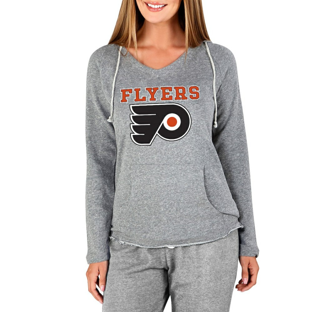 NHL Gray Philadelphia Flyers Concepts Sport Women's Mainstream Terry Tri-Blend Long Sleeve Hooded Top