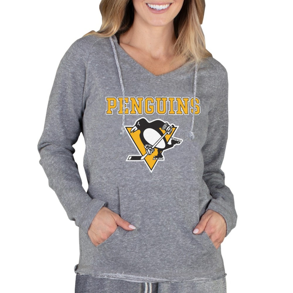 NHL Gray Pittsburgh Penguins Concepts Sport Women's Mainstream Terry Tri-Blend Long Sleeve Hooded Top