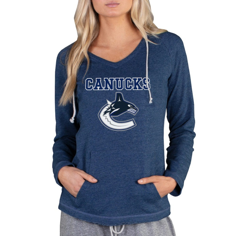 NHL Navy Vancouver Canucks Concepts Sport Women's Mainstream Terry Tri-Blend Long Sleeve Hooded Top