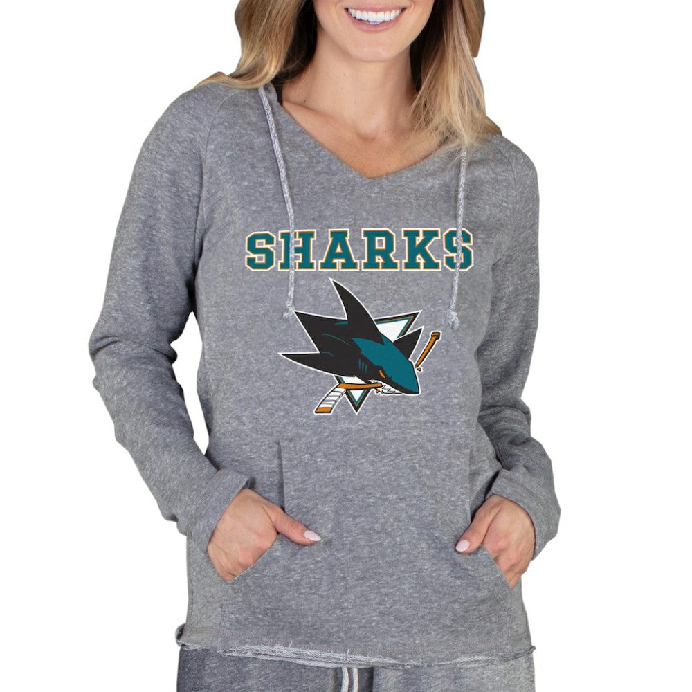 NHL Gray San Jose Sharks Concepts Sport Women's Mainstream Terry Tri-Blend Long Sleeve Hooded Top