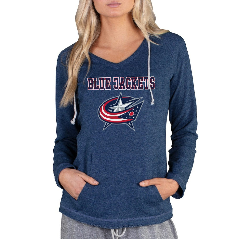 NHL Navy Columbus Blue Jackets Concepts Sport Women's Mainstream Terry Tri-Blend Long Sleeve Hooded Top