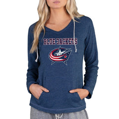 NHL Navy Columbus Blue Jackets Concepts Sport Women's Mainstream Terry Tri-Blend Long Sleeve Hooded Top