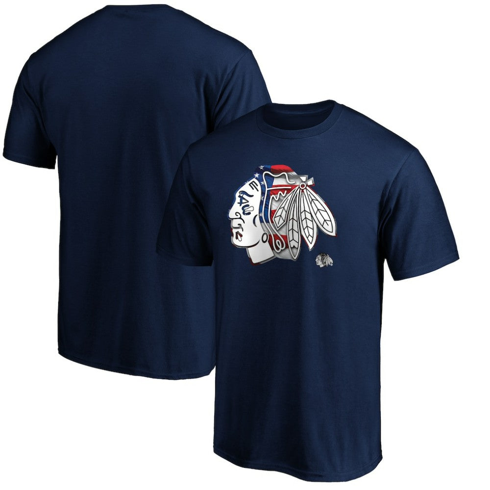 NHL Navy Chicago Blackhawks Banner Wave Logo T-Shirt