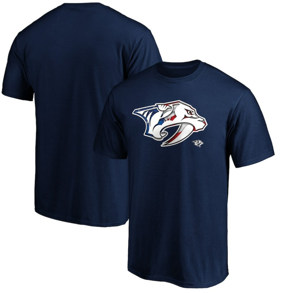 NHL Navy Nashville Predators Banner Wave Logo T-Shirt