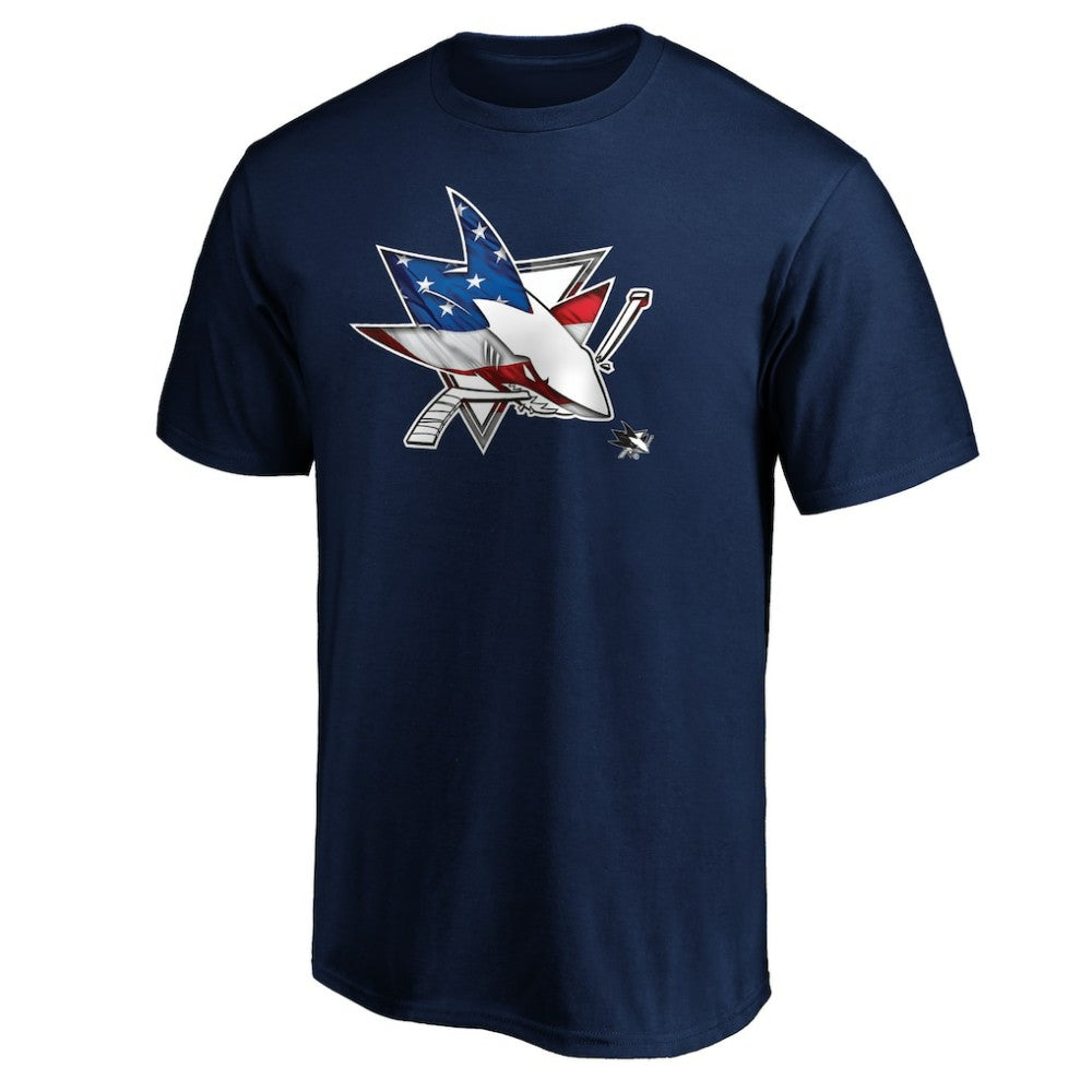 NHL Navy San Jose Sharks Banner Wave Logo T-Shirt