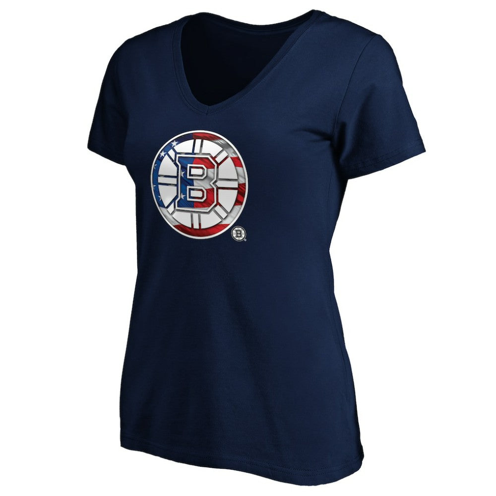 NHL Navy Boston Bruins Women's Banner Wave Logo V-Neck T-Shirt T-Shirt