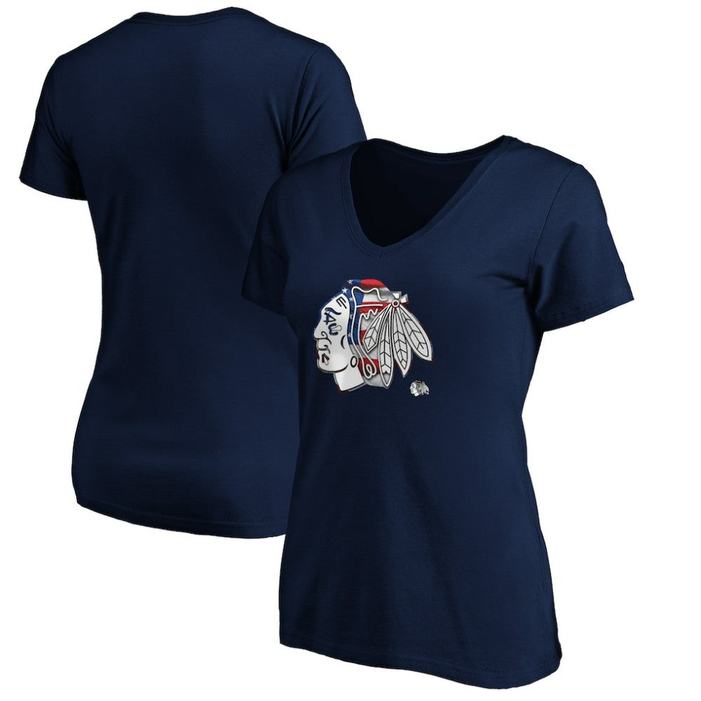 NHL Navy Chicago Blackhawks Women's Banner Wave Logo V-Neck T-Shirt T-Shirt