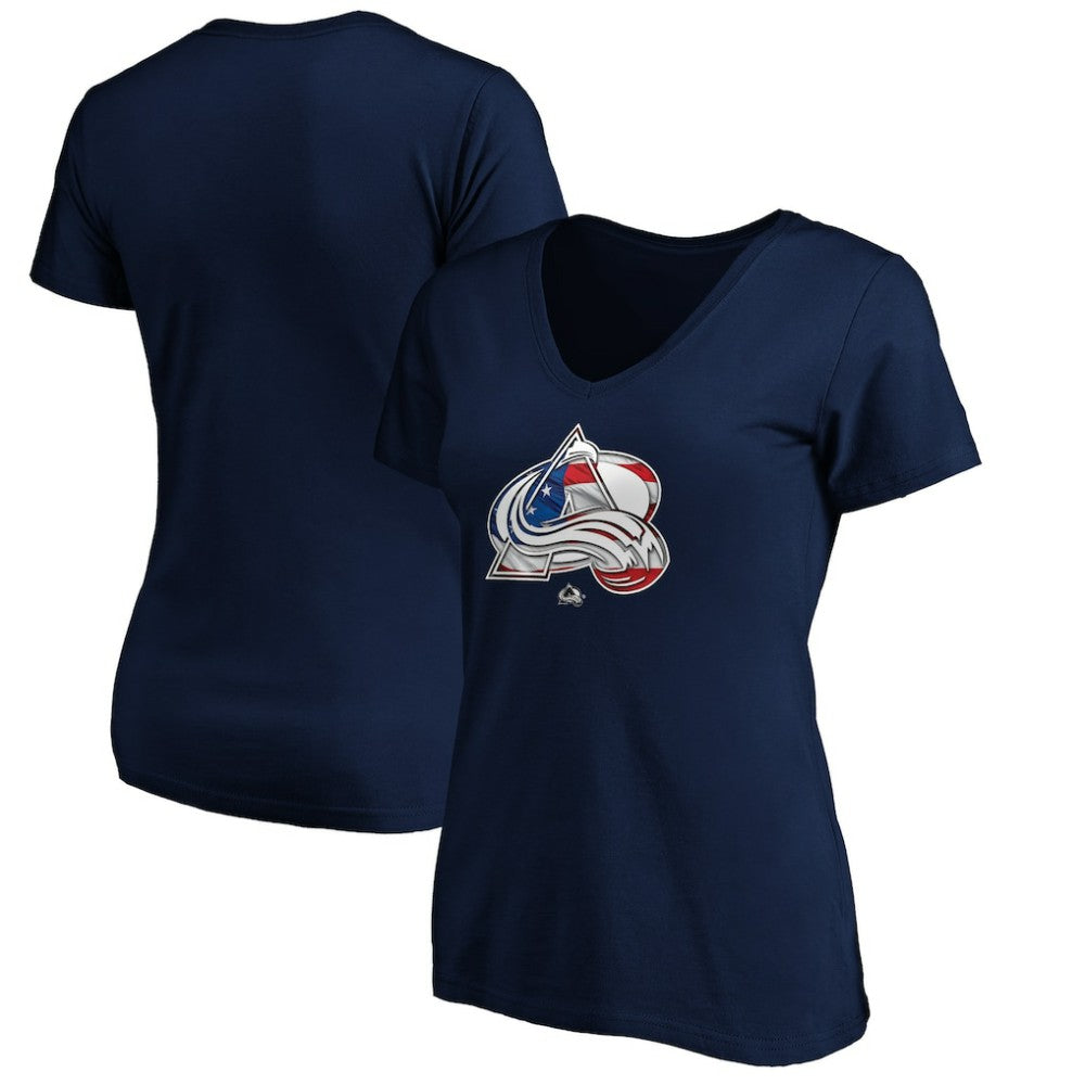 NHL Navy Colorado Avalanche Women's Banner Wave Logo V-Neck T-Shirt T-Shirt