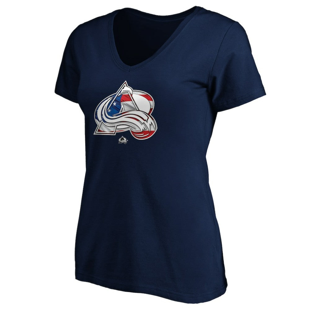 NHL Navy Colorado Avalanche Women's Banner Wave Logo V-Neck T-Shirt T-Shirt