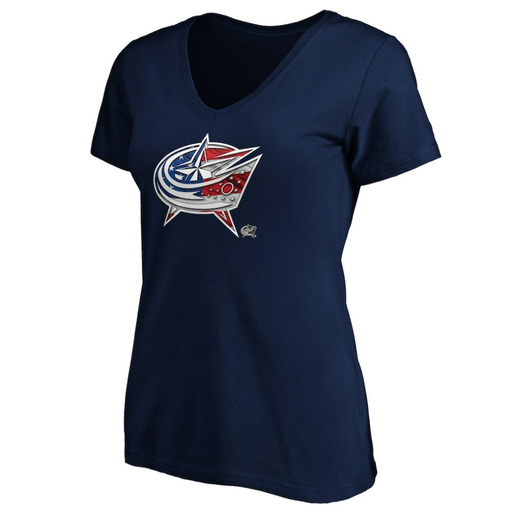 NHL Navy Columbus Blue Jackets Women's Banner Wave Logo V-Neck T-Shirt T-Shirt