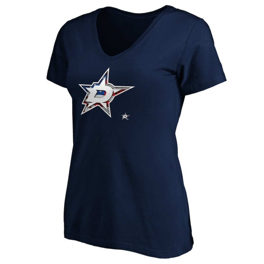 NHL Navy Dallas Stars Women's Banner Wave Logo V-Neck T-Shirt T-Shirt