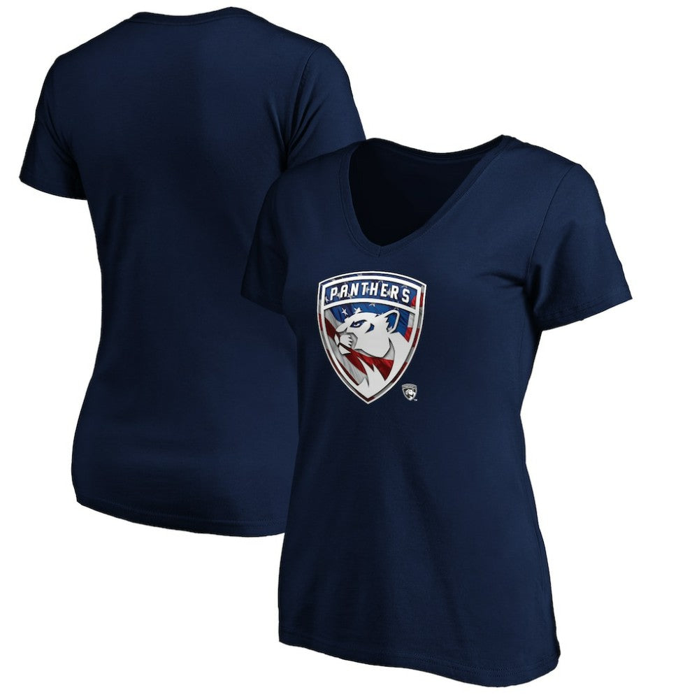 NHL Navy Florida Panthers Women's Banner Wave Logo V-Neck T-Shirt T-Shirt