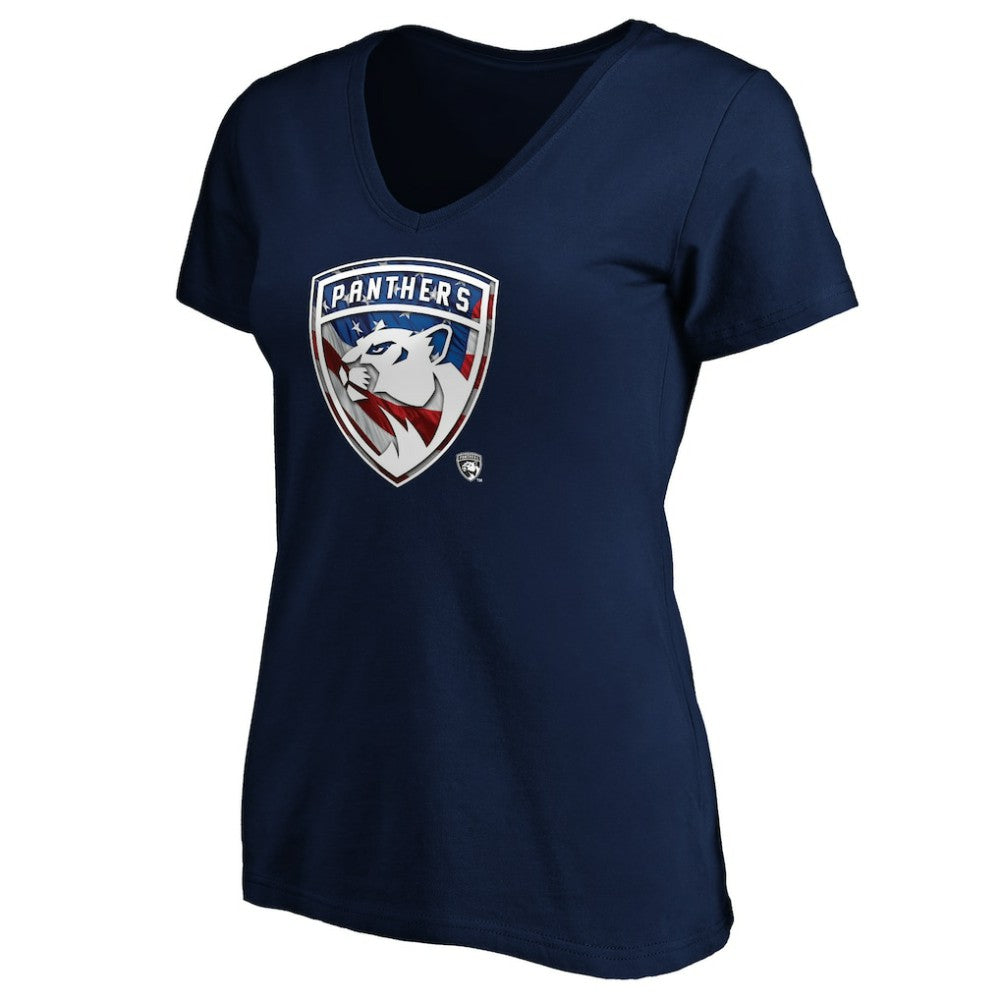 NHL Navy Florida Panthers Women's Banner Wave Logo V-Neck T-Shirt T-Shirt