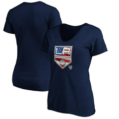 NHL Navy Los Angeles Kings Women's Banner Wave Logo V-Neck T-Shirt T-Shirt