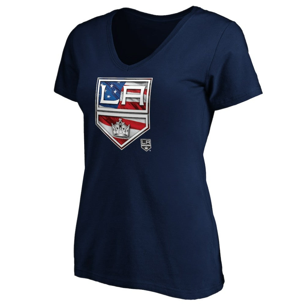 NHL Navy Los Angeles Kings Women's Banner Wave Logo V-Neck T-Shirt T-Shirt