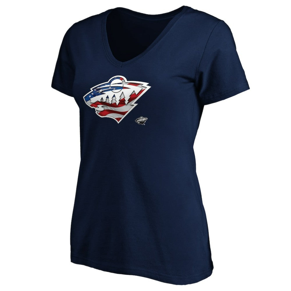 NHL Navy Minnesota Wild Women's Banner Wave Logo V-Neck T-Shirt T-Shirt