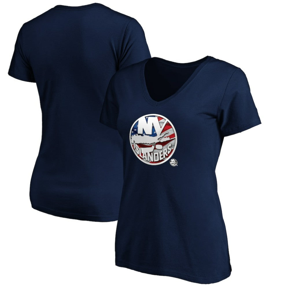 NHL Navy New York Islanders Women's Banner Wave Logo V-Neck T-Shirt T-Shirt