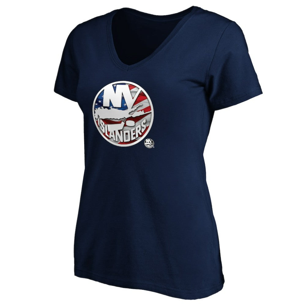 NHL Navy New York Islanders Women's Banner Wave Logo V-Neck T-Shirt T-Shirt