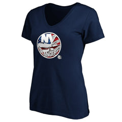 NHL Navy New York Islanders Women's Banner Wave Logo V-Neck T-Shirt T-Shirt