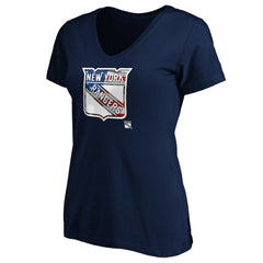 NHL Navy New York Rangers Women's Banner Wave Logo V-Neck T-Shirt T-Shirt
