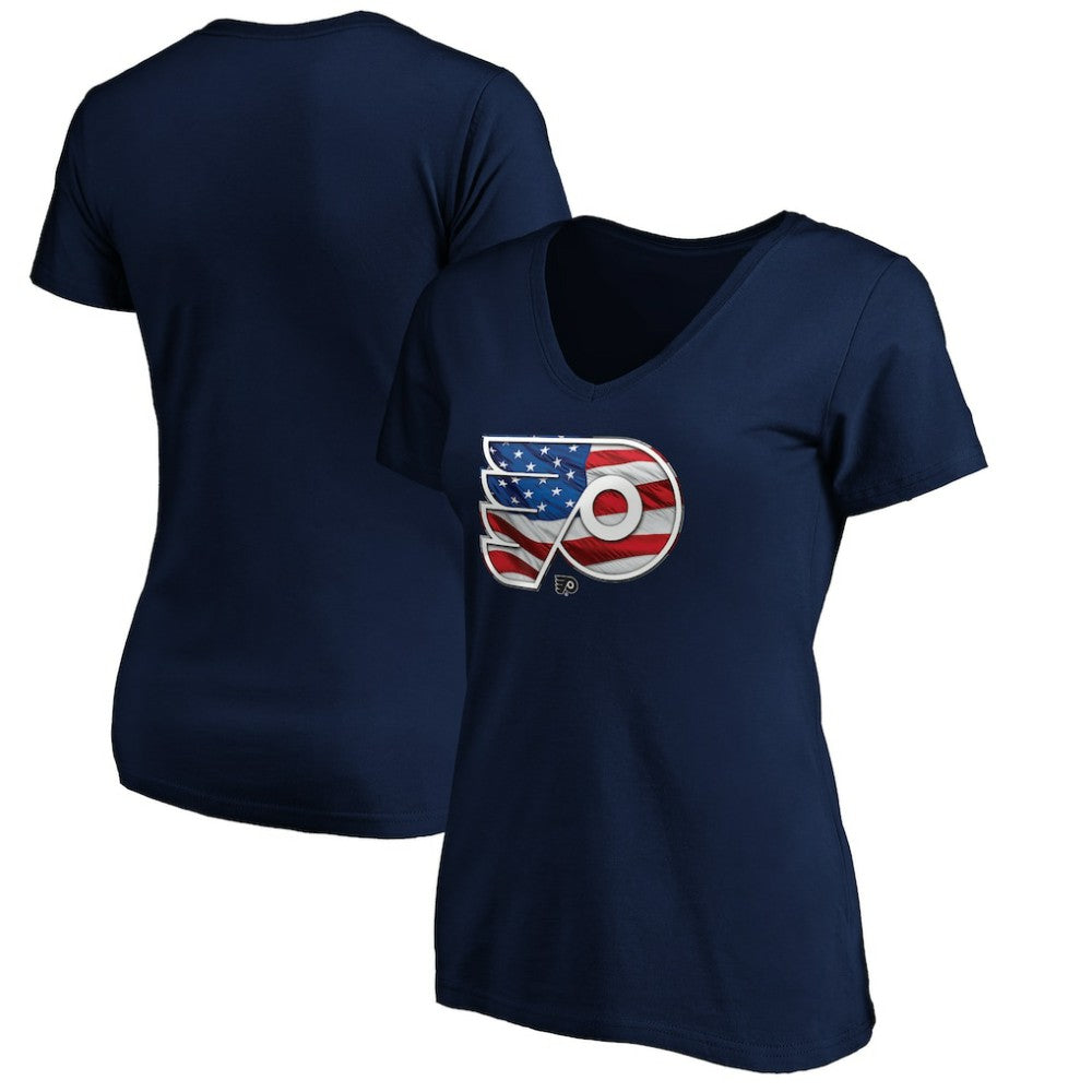 NHL Navy Philadelphia Flyers Women's Banner Wave Logo V-Neck T-Shirt T-Shirt