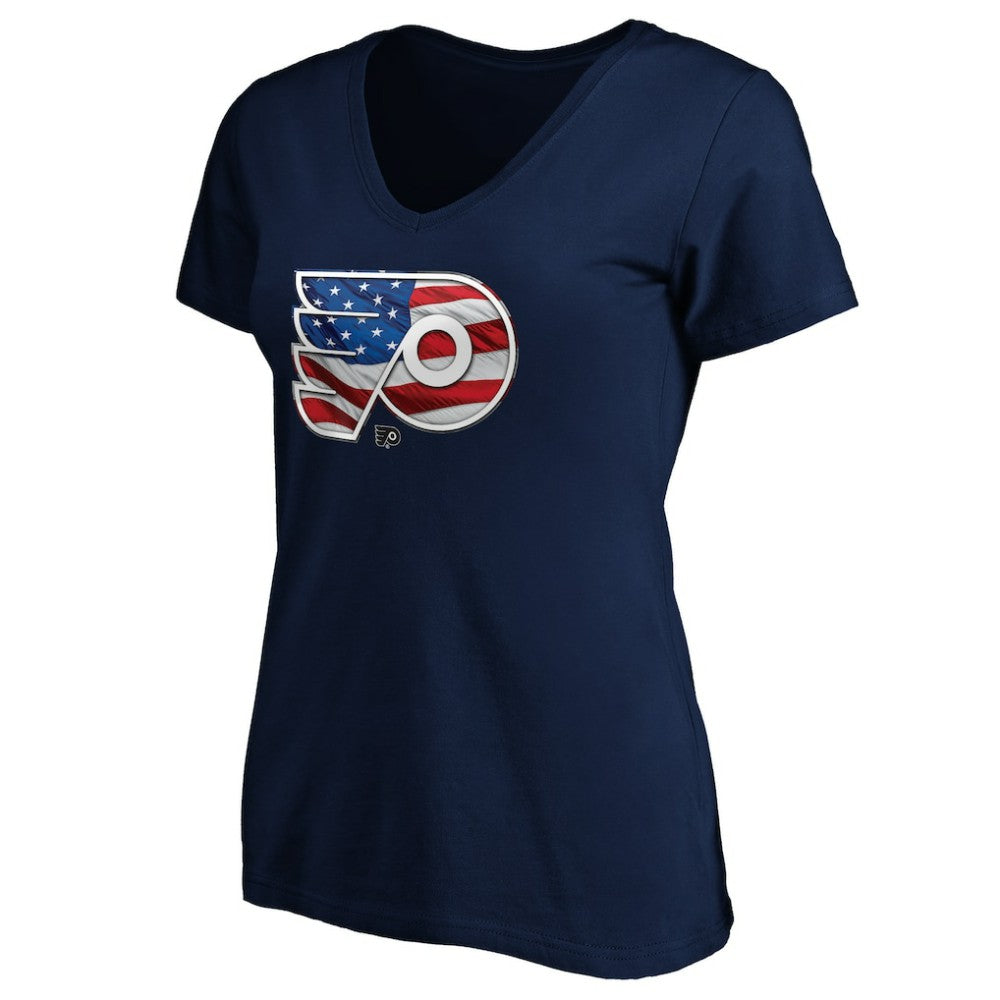 NHL Navy Philadelphia Flyers Women's Banner Wave Logo V-Neck T-Shirt T-Shirt