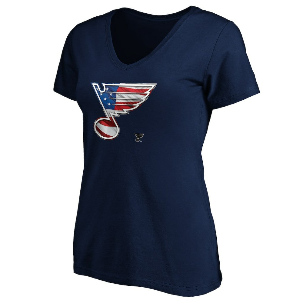 NHL Navy St. Louis Blues Women's Banner Wave Logo V-Neck T-Shirt T-Shirt
