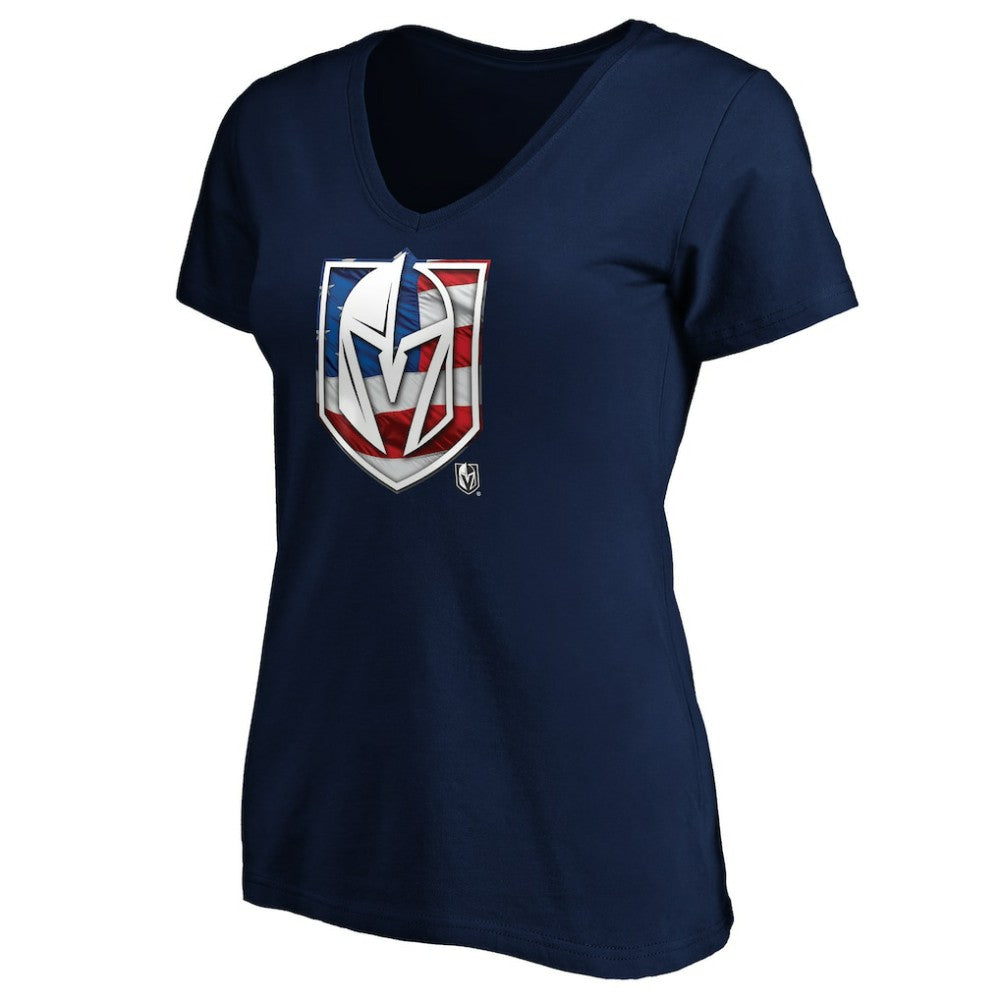 NHL Navy Vegas Golden Knights Women's Banner Wave Logo V-Neck T-Shirt T-Shirt