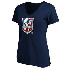 NHL Navy Vegas Golden Knights Women's Banner Wave Logo V-Neck T-Shirt T-Shirt