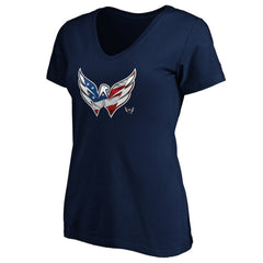 NHL Navy Washington Capitals Women's Banner Wave Logo V-Neck T-Shirt T-Shirt